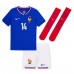 Camisa de Futebol França Adrien Rabiot #14 Equipamento Principal Infantil Europeu 2024 Manga Curta (+ Calças curtas)